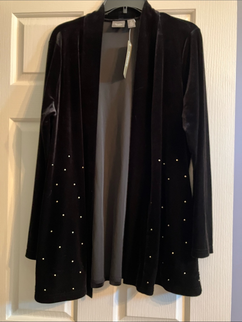 Chico's Black Velvet Open Cardigan with Stud Accents
